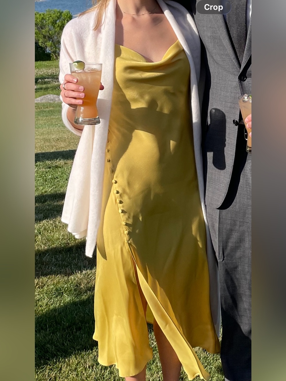 Zara Yellow Midi Slip Dress with Side Button Detail